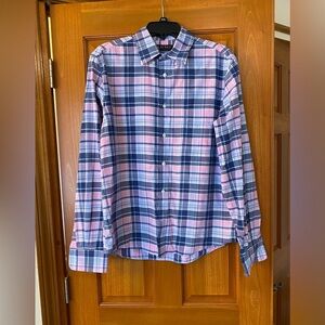 Lauren Ralph Lauren Black Label Medium Button Down Pink Blue Plaid Mens Collar